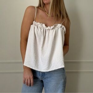 EMMA KNUDSEN The Charlie Tank Off White/Blush Ruffled Top Size Medium
